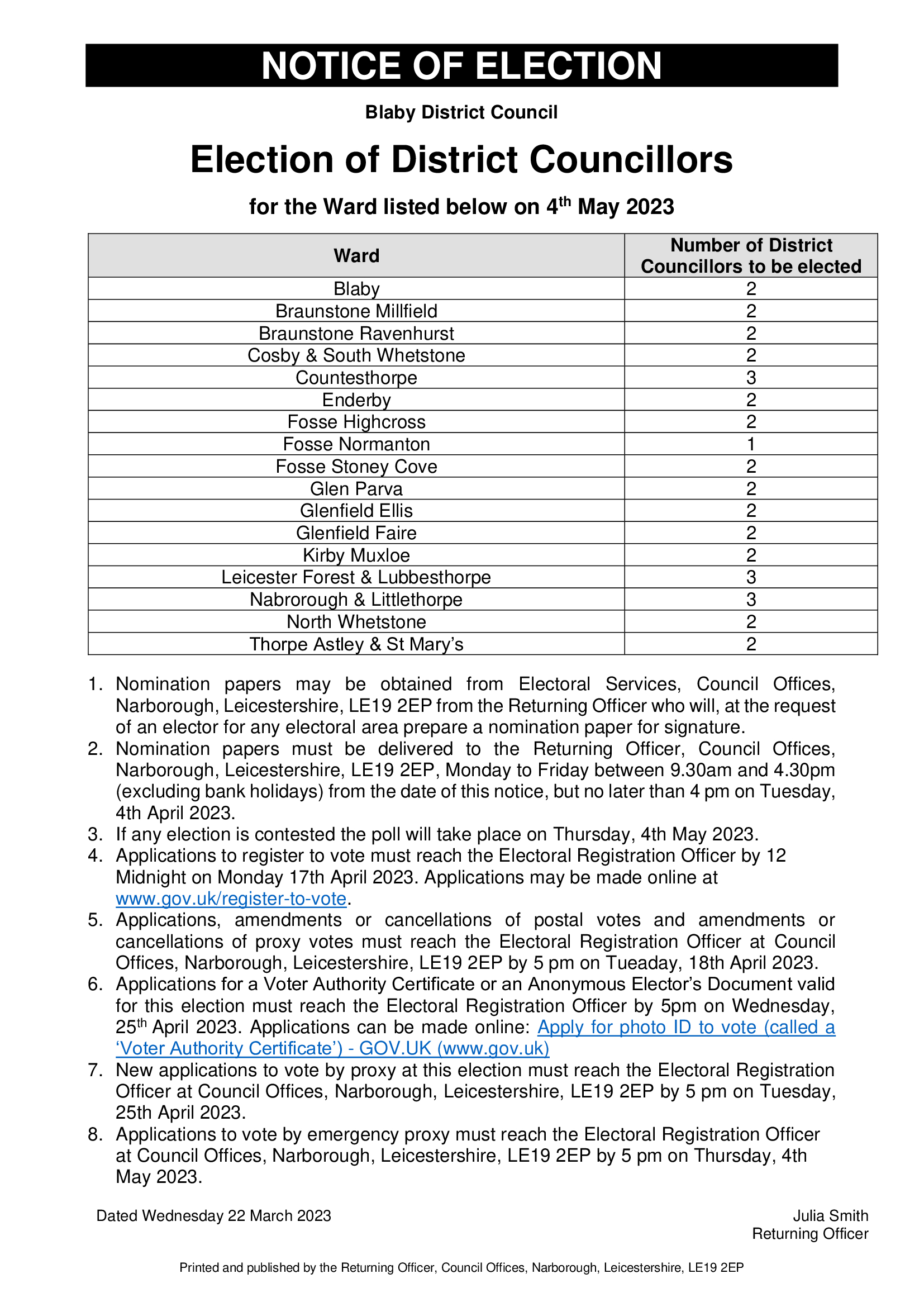 Notice of Election - District