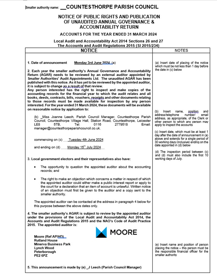 Notice of Public Rights of Unaudited accounts 23.24